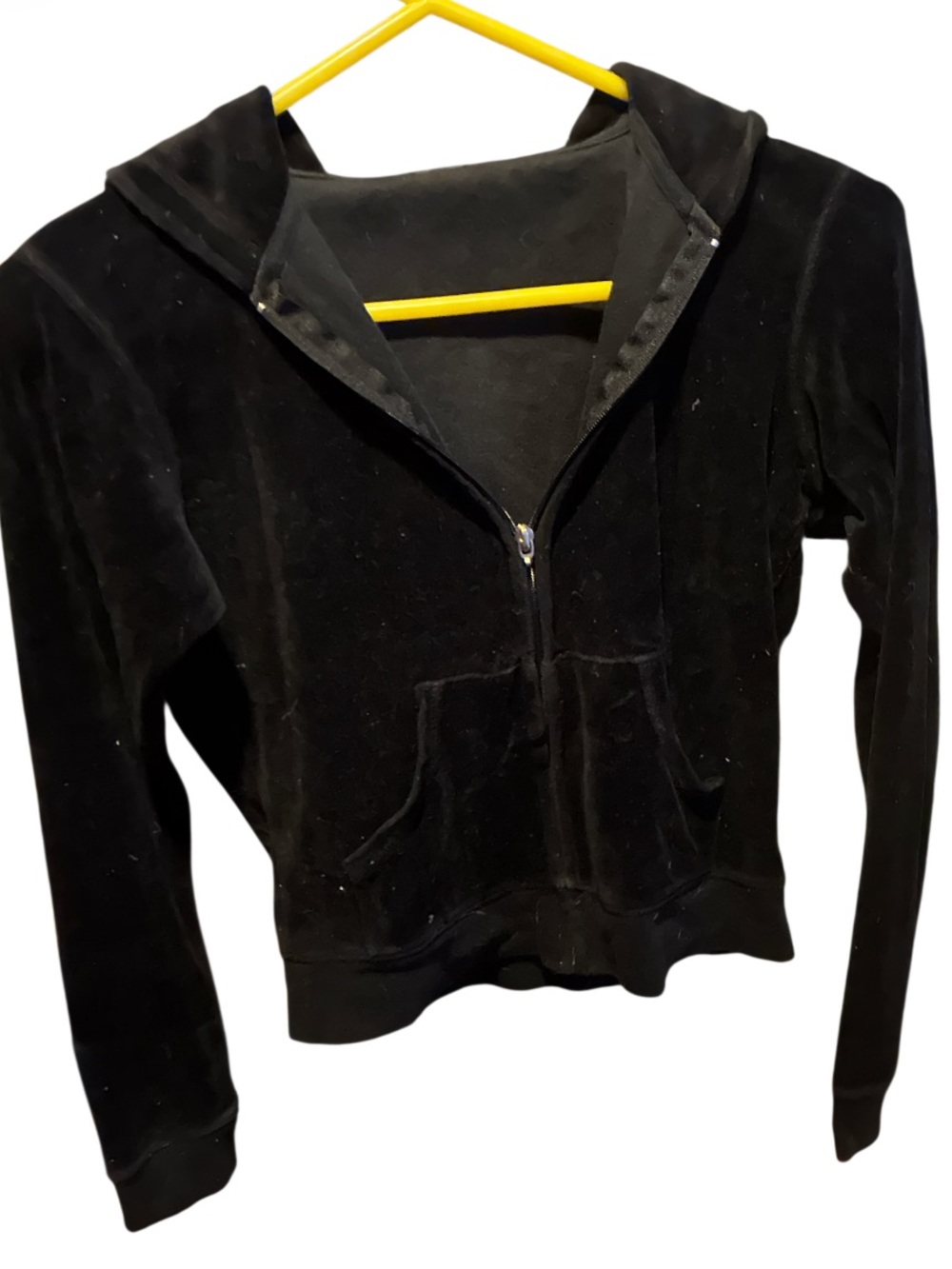 Vintage Y2K Vision Sports Black Velour Zip-Up Hoodie Jacket - Size Small